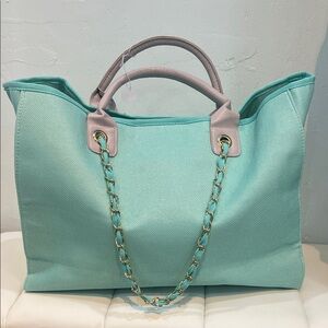Elegant Aqua Tote Bag with Chain Handles